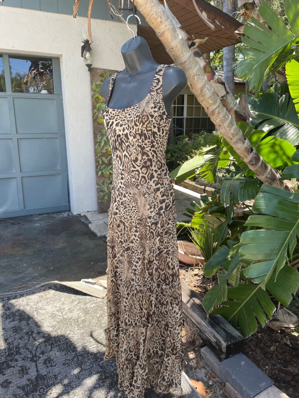 bias, cut, leopard print drop waste dress with raw edge fringe - Picture 5 of 10